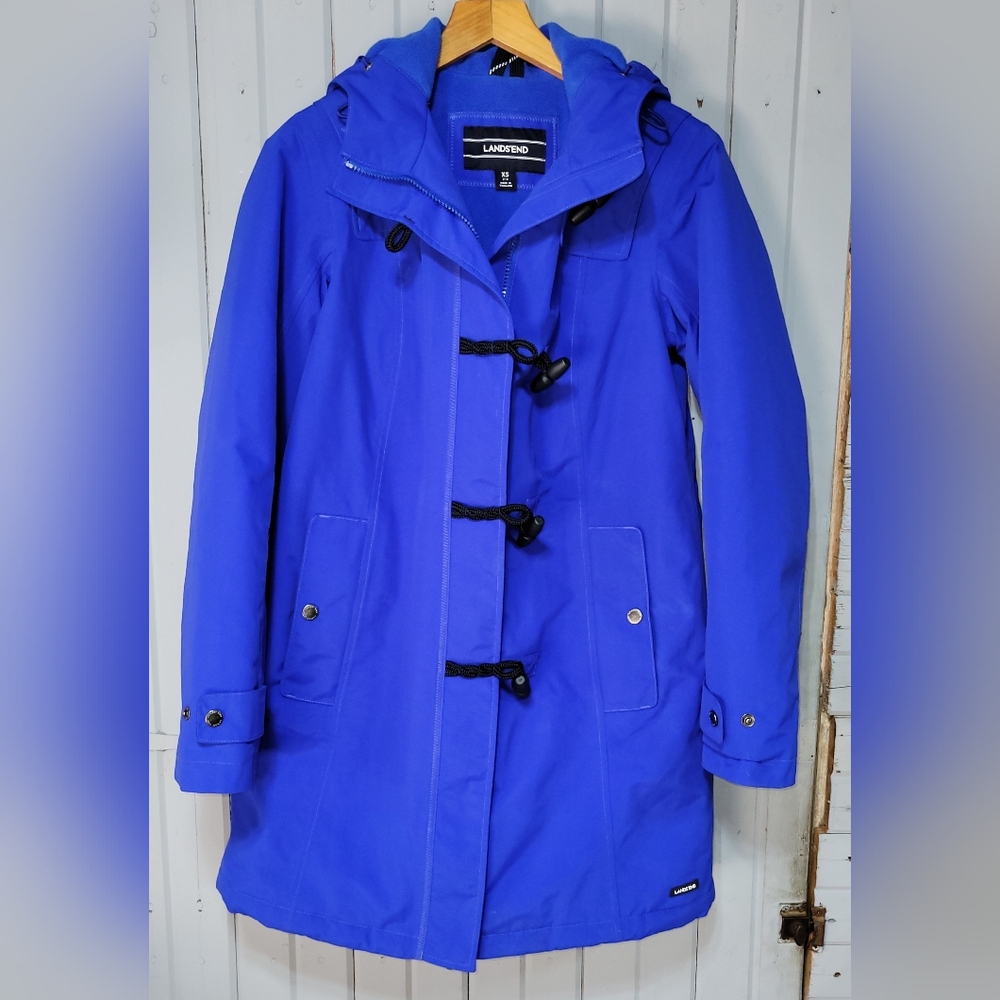 LANDS End Long Winter Blue Squall Duffle Coat Women’s Size XS